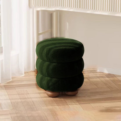 Contemporary Nordic Cylindrical Solid Wood Sherpa Fabric Sponge Vanity Stool For Bedroom