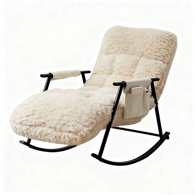Contemporary Scandinavian Detachable Rectangular Carbon Steel Plush Sponge Plush Cotton Ergonomics Rocking Chair Backrest Armrest For Bedroom