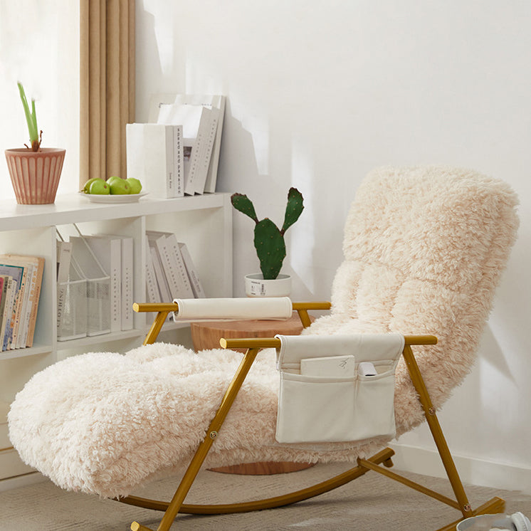 Contemporary Scandinavian Detachable Rectangular Carbon Steel Plush Sponge Plush Cotton Ergonomics Rocking Chair Backrest Armrest For Bedroom