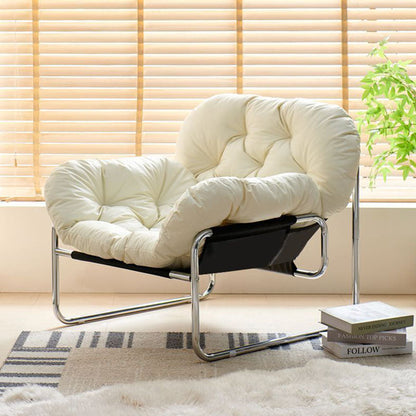 Contemporary Nordic Detachable Rectangular Carbon Steel Cat Scratching Leather Sponge Plush Cotton Ergonomics Accent Chair Backrest Armrest For Living Room