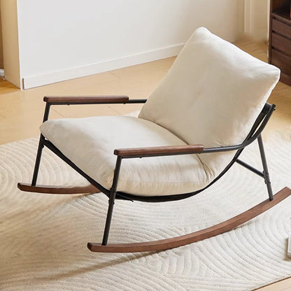 Contemporary Nordic Detachable Rectangular Solid Wood Iron Corduroy Sponge Plush Cotton Lazy Rocking Chair Backrest Armrest For Bedroom