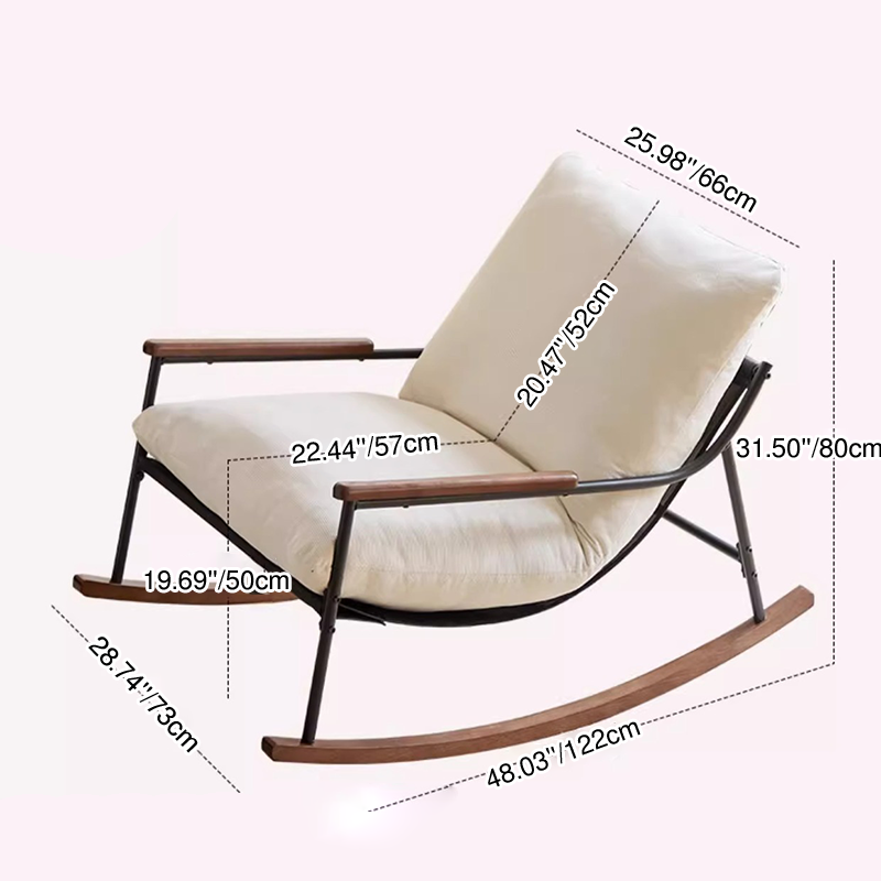 Contemporary Nordic Detachable Rectangular Solid Wood Iron Corduroy Sponge Plush Cotton Lazy Rocking Chair Backrest Armrest For Bedroom