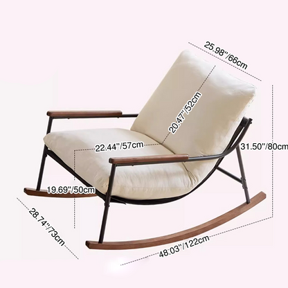 Contemporary Nordic Detachable Rectangular Solid Wood Iron Corduroy Sponge Plush Cotton Lazy Rocking Chair Backrest Armrest For Bedroom