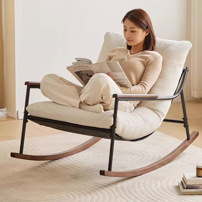 Contemporary Nordic Detachable Rectangular Solid Wood Iron Corduroy Sponge Plush Cotton Lazy Rocking Chair Backrest Armrest For Bedroom