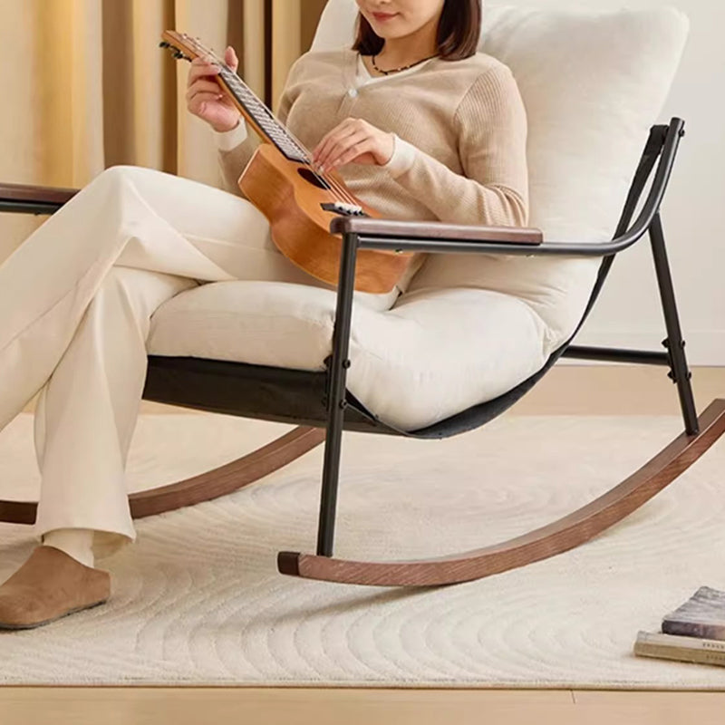 Contemporary Nordic Detachable Rectangular Solid Wood Iron Corduroy Sponge Plush Cotton Lazy Rocking Chair Backrest Armrest For Bedroom