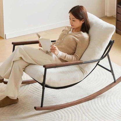 Contemporary Nordic Detachable Rectangular Solid Wood Iron Corduroy Sponge Plush Cotton Lazy Rocking Chair Backrest Armrest For Bedroom