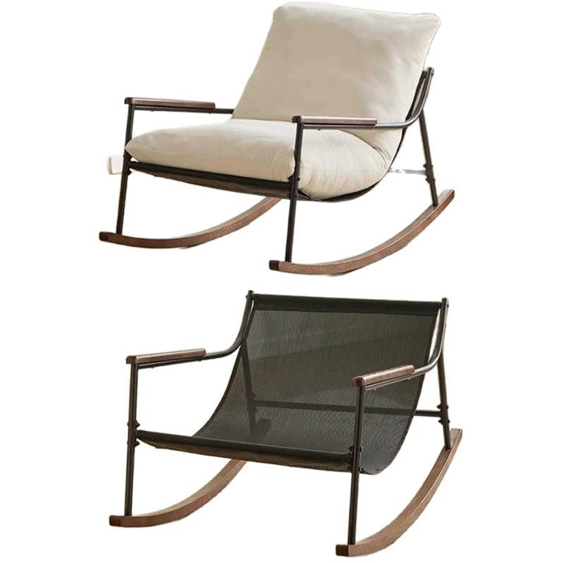 Contemporary Nordic Detachable Rectangular Solid Wood Iron Corduroy Sponge Plush Cotton Lazy Rocking Chair Backrest Armrest For Bedroom