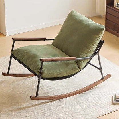 Contemporary Nordic Detachable Rectangular Solid Wood Iron Corduroy Sponge Plush Cotton Lazy Rocking Chair Backrest Armrest For Bedroom