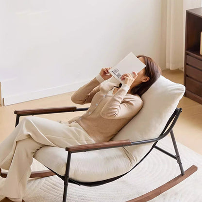 Contemporary Nordic Detachable Rectangular Solid Wood Iron Corduroy Sponge Plush Cotton Lazy Rocking Chair Backrest Armrest For Bedroom