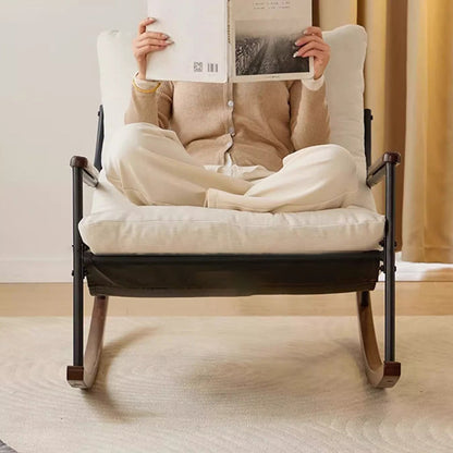 Contemporary Nordic Detachable Rectangular Solid Wood Iron Corduroy Sponge Plush Cotton Lazy Rocking Chair Backrest Armrest For Bedroom