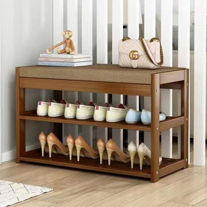 Traditional Rustic Rectangular Nan Bamboo MDF Fabric Sponge Shoe Bench Backless Armless For Entryway & Hallway