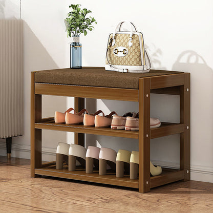 Traditional Rustic Rectangular Nan Bamboo MDF Fabric Sponge Shoe Bench Backless Armless For Entryway & Hallway
