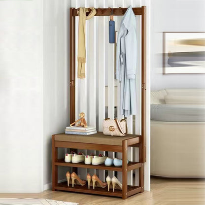 Traditional Rustic Rectangular Nan Bamboo MDF Fabric Sponge Hallstand Shoe Bench Backless Armless For Entryway & Hallway