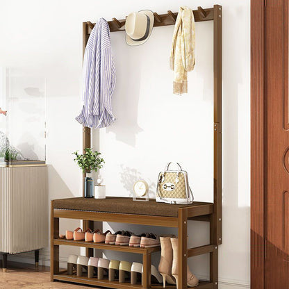 Traditional Rustic Rectangular Nan Bamboo MDF Fabric Sponge Hallstand Shoe Bench Backless Armless For Entryway & Hallway