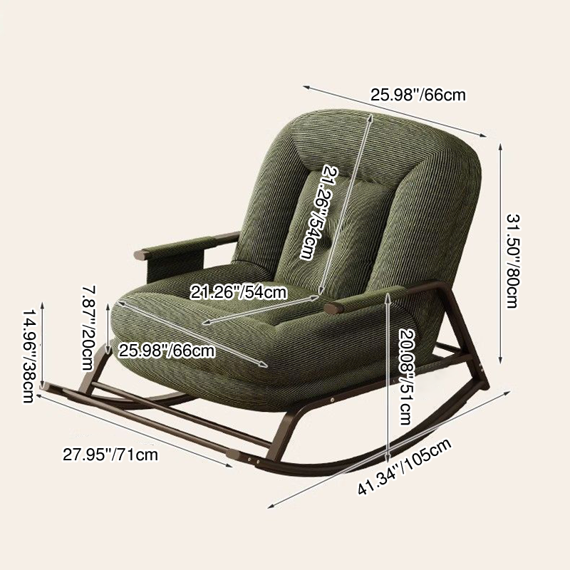 Modern Minimalist Ergonomics & Soft Oval Iron Frame Corduroy Sponge Plush Cotton Rocking Chair Backrest Armrest For Living Room & Bedroom