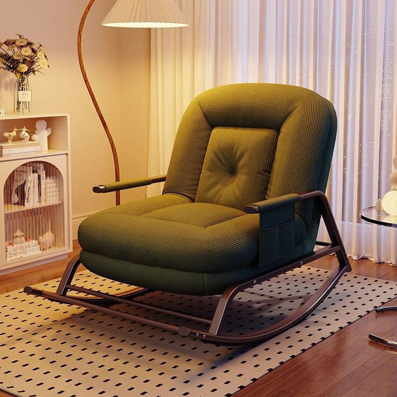Modern Minimalist Ergonomics & Soft Oval Iron Frame Corduroy Sponge Plush Cotton Rocking Chair Backrest Armrest For Living Room & Bedroom