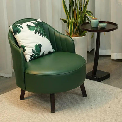Traditional Vintage Rotatable Round Carbon Steel Faux Oil-Wax Leather Sponge Accent Chair Backrest Armless For Living Room