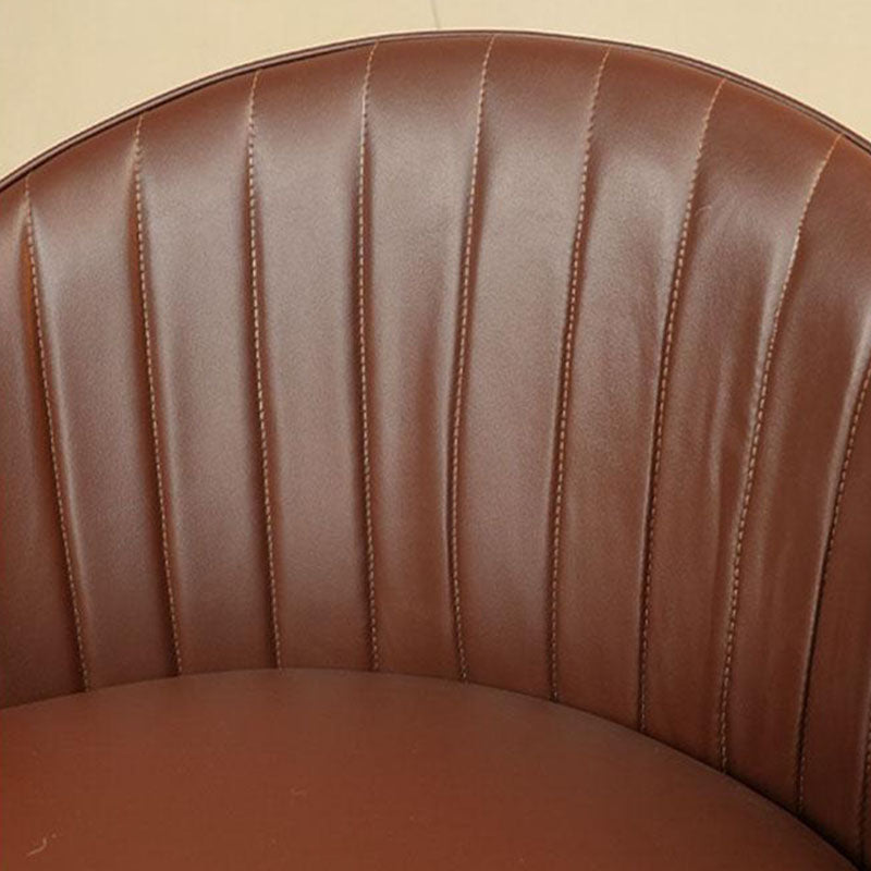 Traditional Vintage Rotatable Round Carbon Steel Faux Oil-Wax Leather Sponge Accent Chair Backrest Armless For Living Room