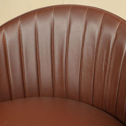 Traditional Vintage Rotatable Round Carbon Steel Faux Oil-Wax Leather Sponge Accent Chair Backrest Armless For Living Room