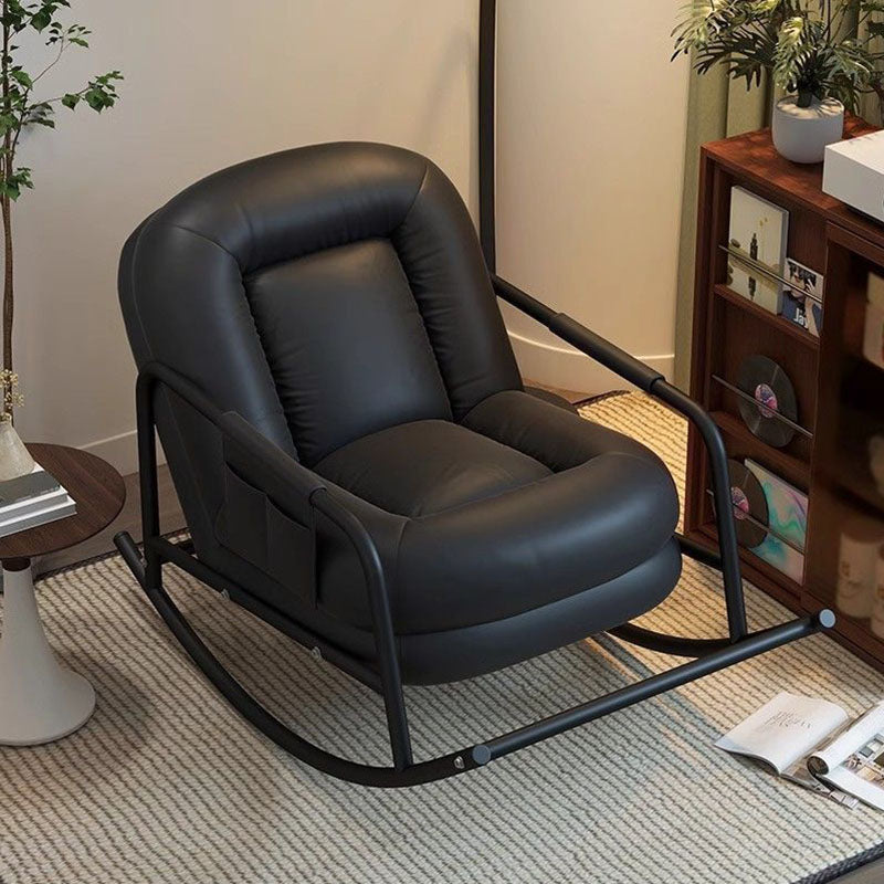 Contemporary Nordic Ergonomics Rectangular Cat Scratching Leather Corduroy Carbon Steel Sponge Plush Cotton Rocking Chair Backrest Armrest For Living Room