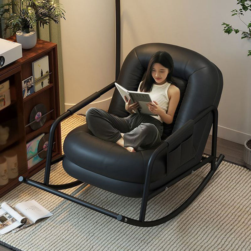 Contemporary Nordic Ergonomics Rectangular Cat Scratching Leather Corduroy Carbon Steel Sponge Plush Cotton Rocking Chair Backrest Armrest For Living Room