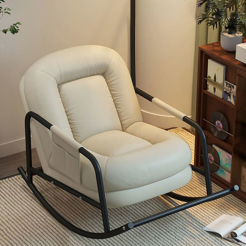 Contemporary Nordic Ergonomics Rectangular Cat Scratching Leather Corduroy Carbon Steel Sponge Plush Cotton Rocking Chair Backrest Armrest For Living Room