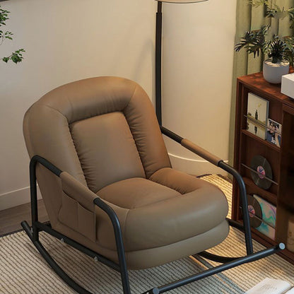 Contemporary Nordic Ergonomics Rectangular Cat Scratching Leather Corduroy Carbon Steel Sponge Plush Cotton Rocking Chair Backrest Armrest For Living Room