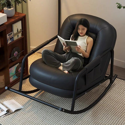 Contemporary Nordic Ergonomics Rectangular Cat Scratching Leather Corduroy Carbon Steel Sponge Plush Cotton Rocking Chair Backrest Armrest For Living Room