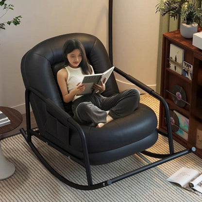 Contemporary Nordic Ergonomics Rectangular Cat Scratching Leather Corduroy Carbon Steel Sponge Plush Cotton Rocking Chair Backrest Armrest For Living Room