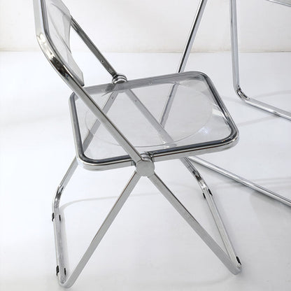 Modern Simplicity Transparent Rectangular Carbon Steel PET Folding Dining Chair Backrest Armless For Dining Room