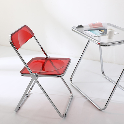 Modern Simplicity Transparent Rectangular Carbon Steel PET Folding Dining Chair Backrest Armless For Dining Room
