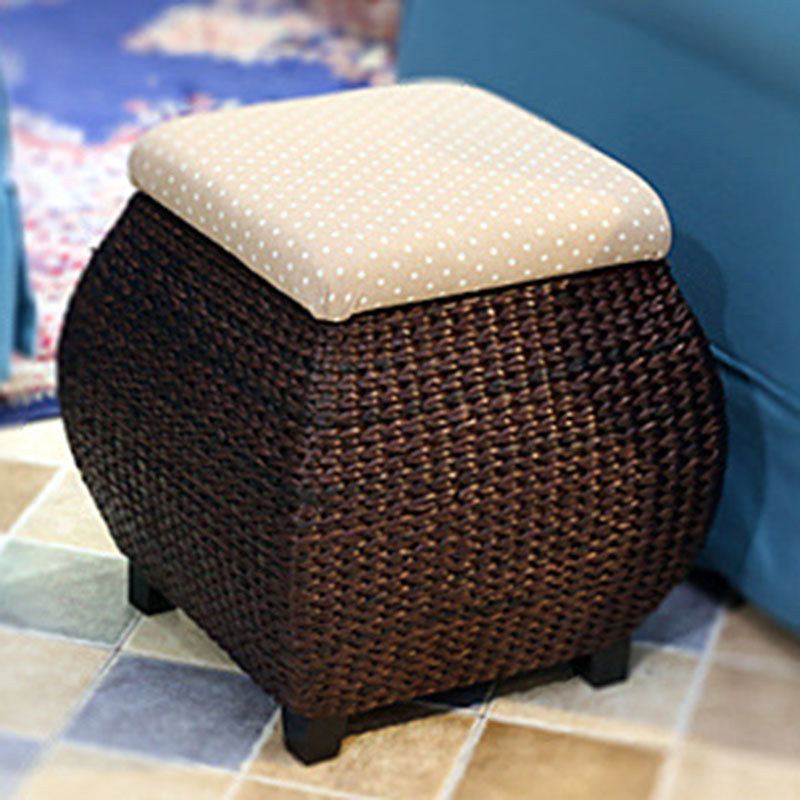Traditional Farmhouse Fabric Wood Stainless Steel Paper Vine Reed Square Imitation Rattan Weaving Low Stool Armless For Entryways