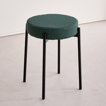 Contemporary Scandinavian Iron Cotton Linen Round Vanity Stool Armless For Bedroom