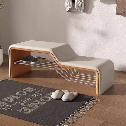 Modern Minimalist Sponge Faux Leather Solid Wood Metal Rectangular Shoe Bench Armless For Entryways