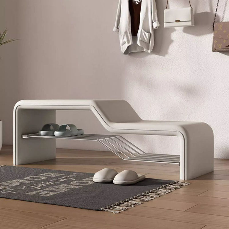 Modern Minimalist Sponge Faux Leather Solid Wood Metal Rectangular Shoe Bench Armless For Entryways