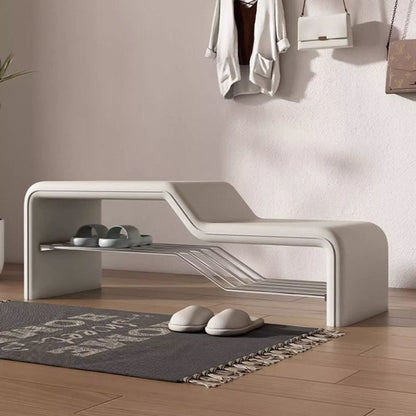 Modern Minimalist Sponge Faux Leather Solid Wood Metal Rectangular Shoe Bench Armless For Entryways