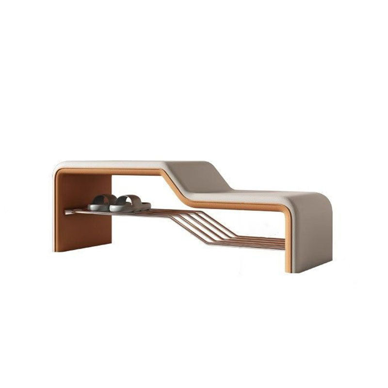 Modern Minimalist Sponge Faux Leather Solid Wood Metal Rectangular Shoe Bench Armless For Entryways