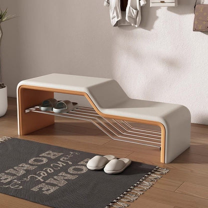 Modern Minimalist Sponge Faux Leather Solid Wood Metal Rectangular Shoe Bench Armless For Entryways