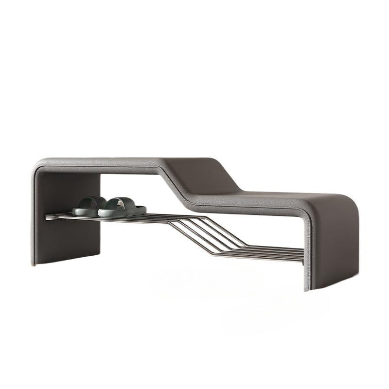 Modern Minimalist Sponge Faux Leather Solid Wood Metal Rectangular Shoe Bench Armless For Entryways