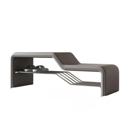 Modern Minimalist Sponge Faux Leather Solid Wood Metal Rectangular Shoe Bench Armless For Entryways