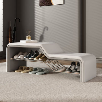 Modern Minimalist Sponge Faux Leather Solid Wood Metal Rectangular Shoe Bench Armless For Entryways