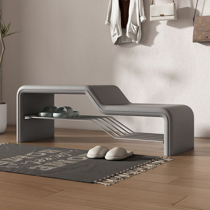 Modern Minimalist Sponge Faux Leather Solid Wood Metal Rectangular Shoe Bench Armless For Entryways