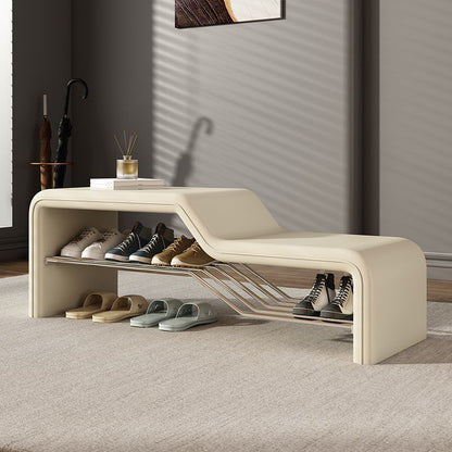 Modern Minimalist Sponge Faux Leather Solid Wood Metal Rectangular Shoe Bench Armless For Entryways