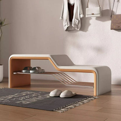 Modern Minimalist Sponge Faux Leather Solid Wood Metal Rectangular Shoe Bench Armless For Entryways