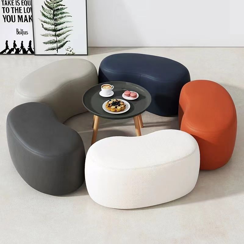 Modern Minimalist Synthetic Fabric Sponge Plywood Crescent Shape Low Stool Armless For Living Room