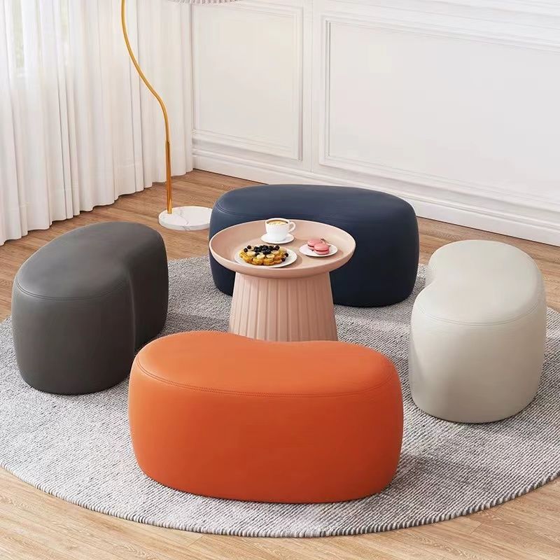 Modern Minimalist Synthetic Fabric Sponge Plywood Crescent Shape Low Stool Armless For Living Room