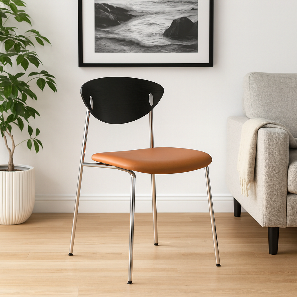 Modern Minimalist Stainless Steel Plywood Sponge Silicone Microfiber Leather Square Dining Chair Backrest For Dining Room & Kitchen
