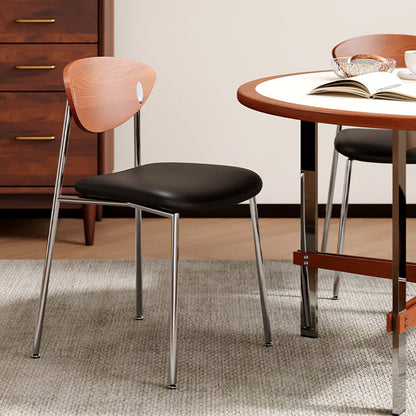 Modern Minimalist Stainless Steel Plywood Sponge Silicone Microfiber Leather Square Dining Chair Backrest For Dining Room & Kitchen