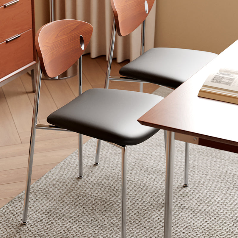 Modern Minimalist Stainless Steel Plywood Sponge Silicone Microfiber Leather Square Dining Chair Backrest For Dining Room & Kitchen