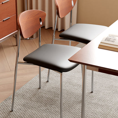 Modern Minimalist Stainless Steel Plywood Sponge Silicone Microfiber Leather Square Dining Chair Backrest For Dining Room & Kitchen